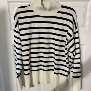 Babaton Navy and White Striped Turtleneck Sweater